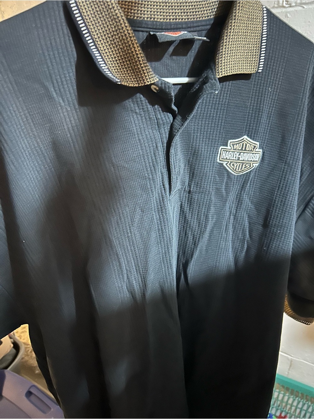 Harley-Davidson Black Polo with Tan-Trim Collar and Shield Emblem